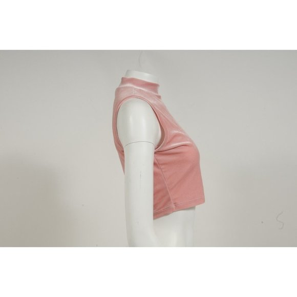 Livin Cool Womens Logo Tank Top Medium Pink White Velour Mock Neck Sleeveless - Picture 4 of 8